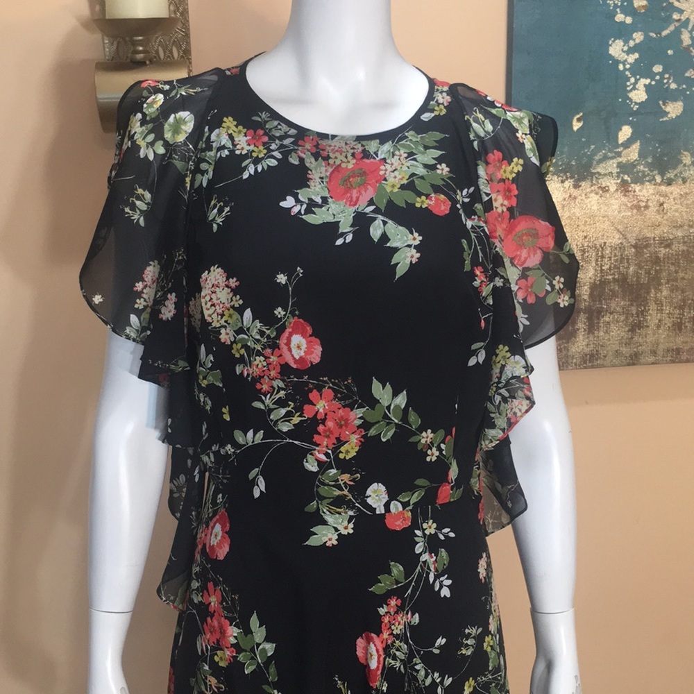 ALEX MARIE Black sleeveless, Floral print dress